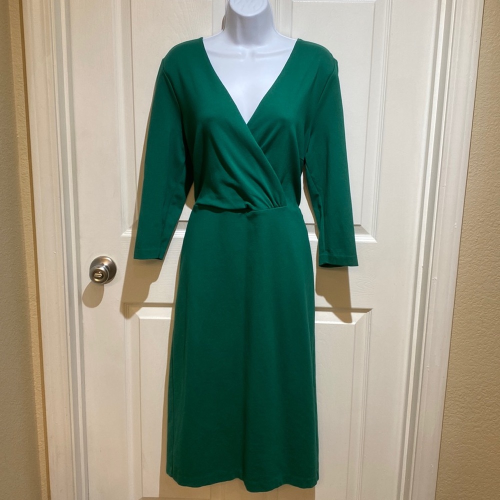 Boden Green Knit Sheath Dress US 14R  Tie Front Old Money Girl Boss Retro Classy